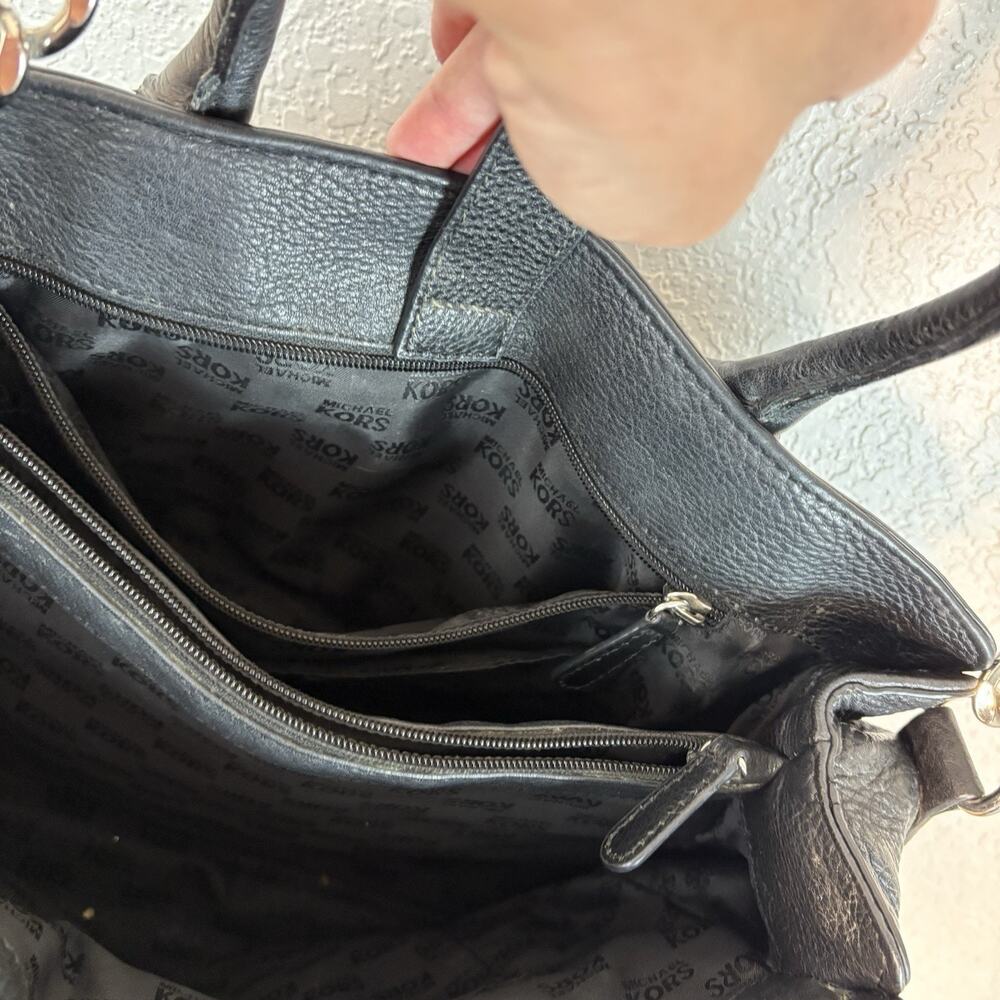 MICHAEL KORS Leather Satchel Shoulder Tote Bag Hamilton East West Pebbled Black - Picture 7 of 10